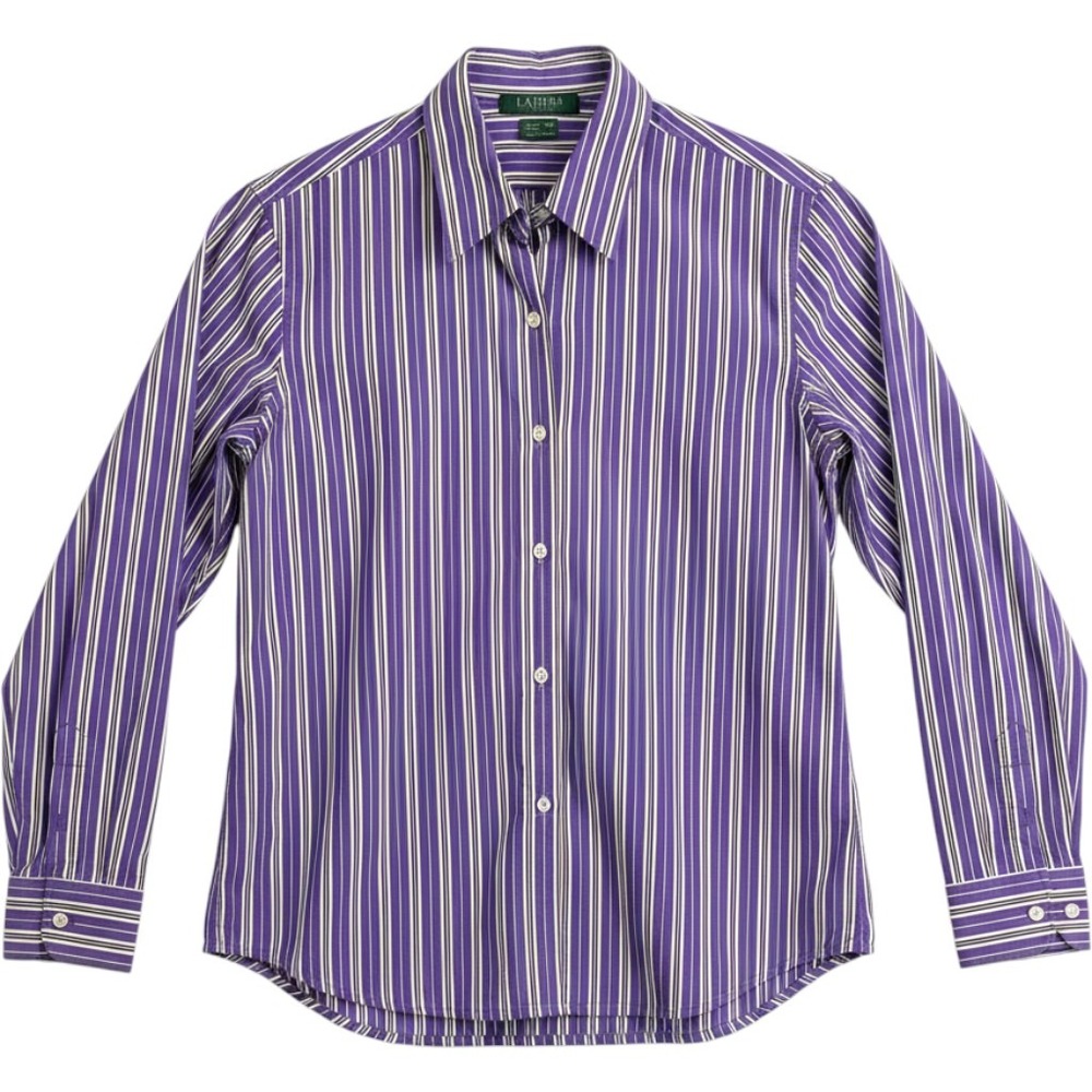 Lauren Ralph Lauren Petite Purple Striped Cotton Button Down Shirt P/P Logo Cuff